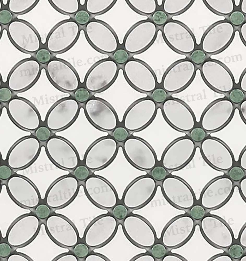 Honed Carrara - Thassos- Ming Green Florida Flower Zoom View