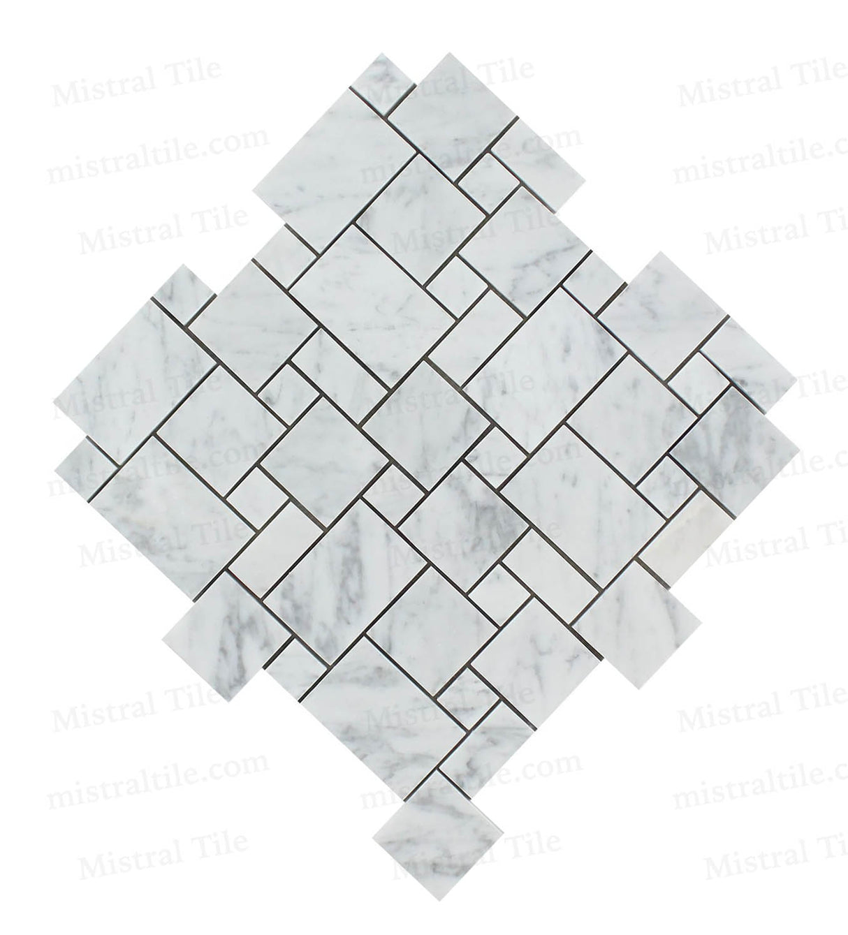 Honed Bianco Carrara Marble Mini French Versailles Pattern Mosaic Tile