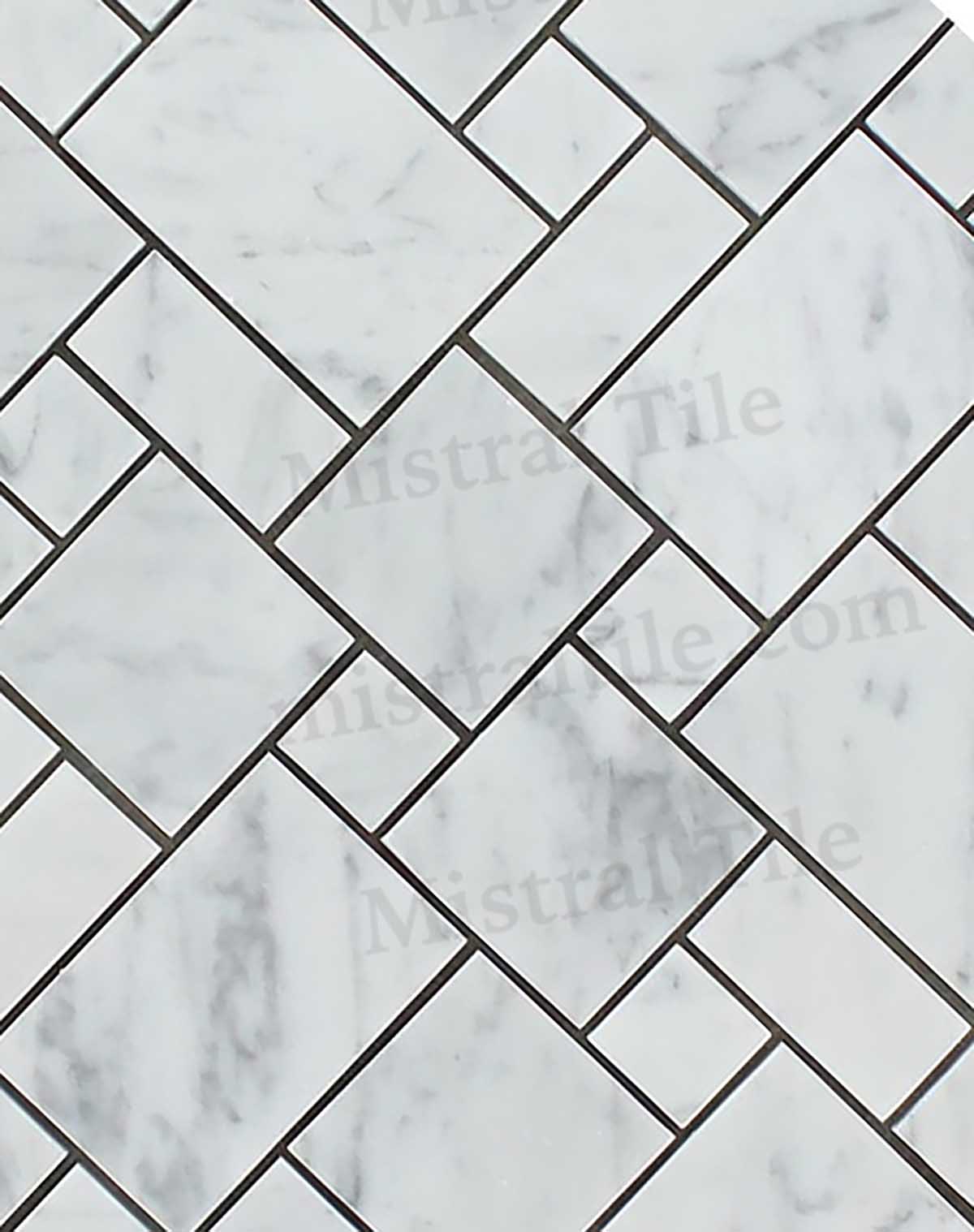 Honed Bianco Carrara Marble Mini Versailles Pattern Mosaic Tile