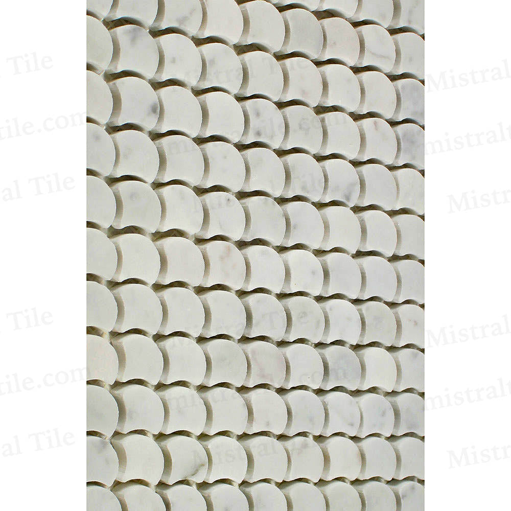 Honed B. Carrara Marble Fan (Fish Scale) Mosaic Tile for wall