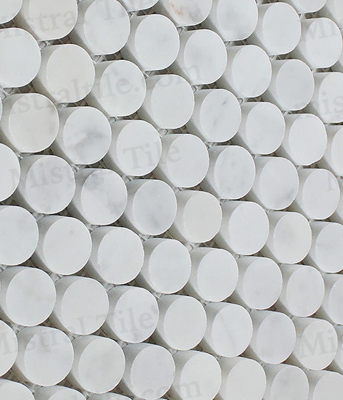 Honed Bianco Carrara Marble Penny Round Mosaic Tiles
