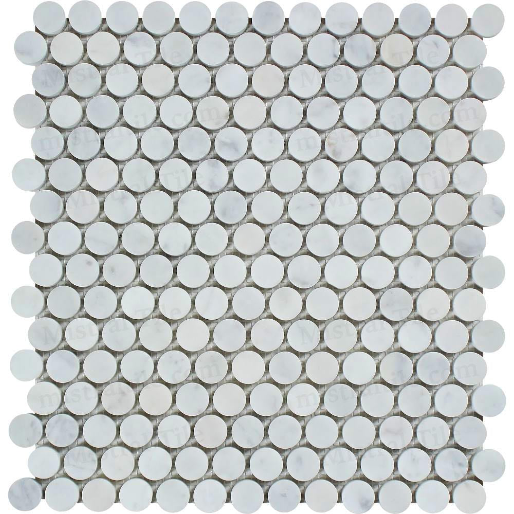Polished Bianco Carrara Marble Penny Round Mosaic Tile