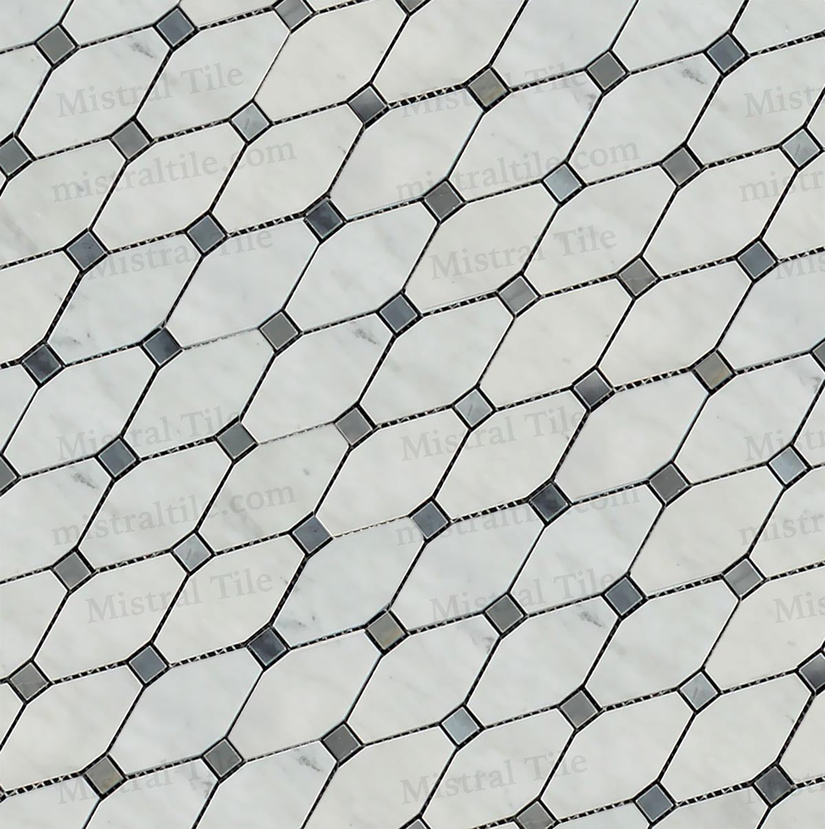 Honed B. Carrara-Blue Gray Marble Octave Mosaic Tile Cross installation