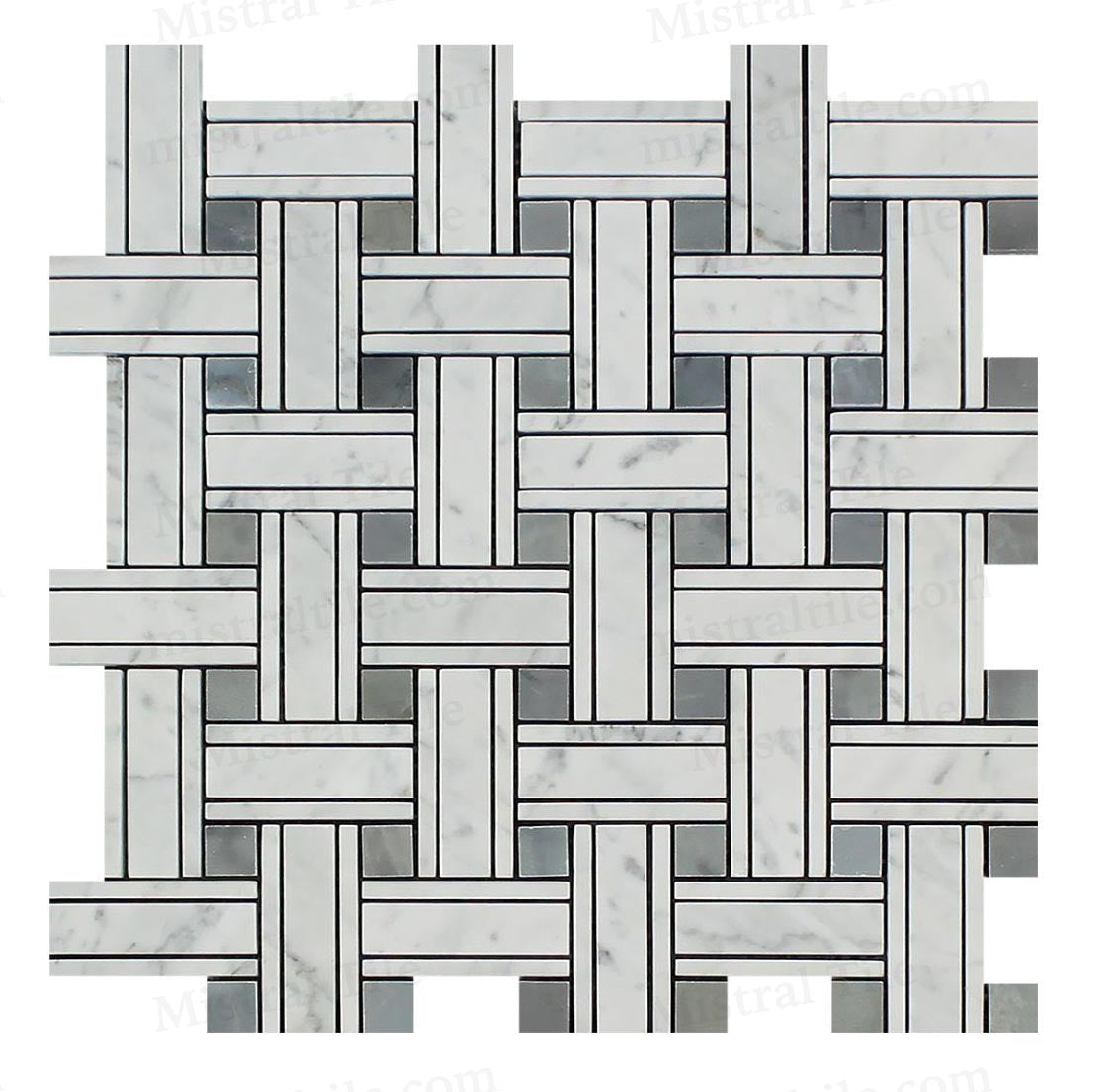 Honed Carrara-Blue Gray Panama Weave Mosaic