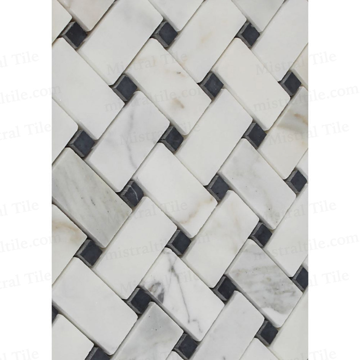 Honed Calacatta Gold - Black Basketweave Mosaic Wall