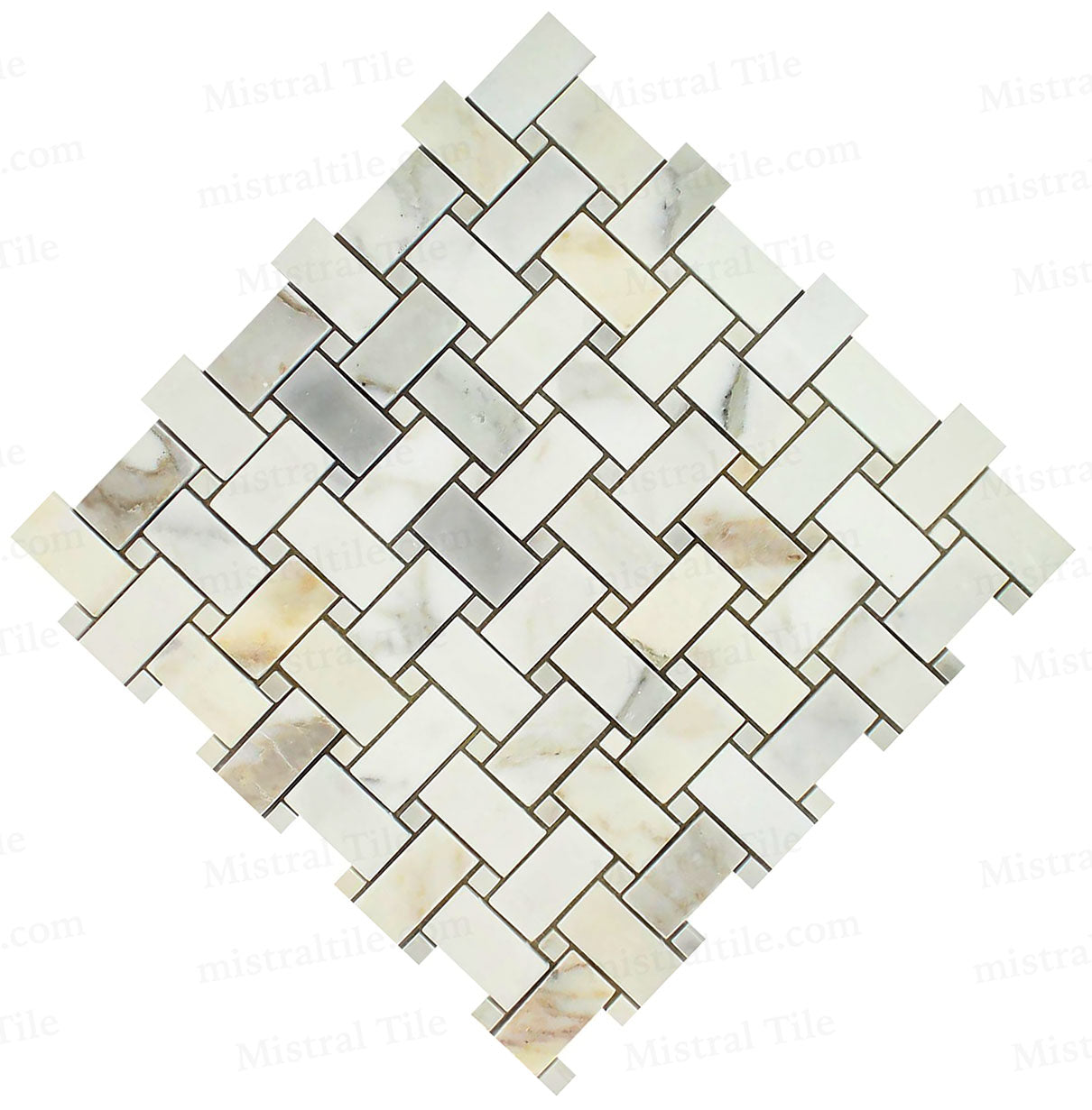 Honed Calacatta Gold Marble Basketweave Mosaic Cross