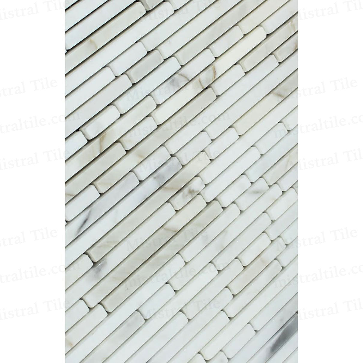 Polished Bamboo Stick Calacatta Gold Marble Mosaic Tile Detail