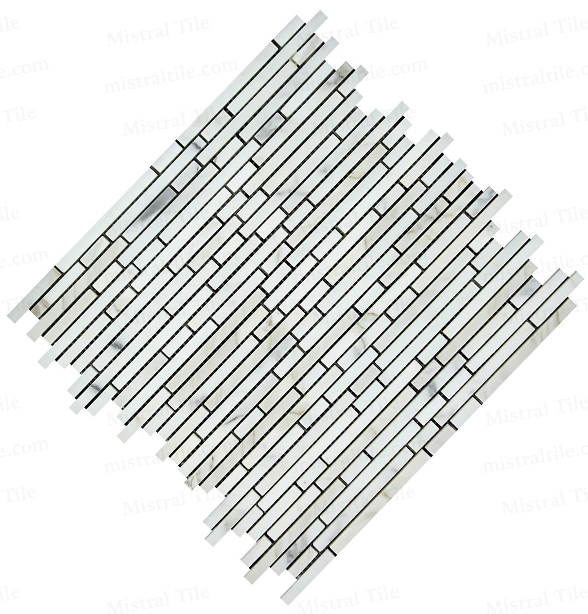 Polished Bamboo Stick Calacatta Gold Marble Mosaic Cross Line