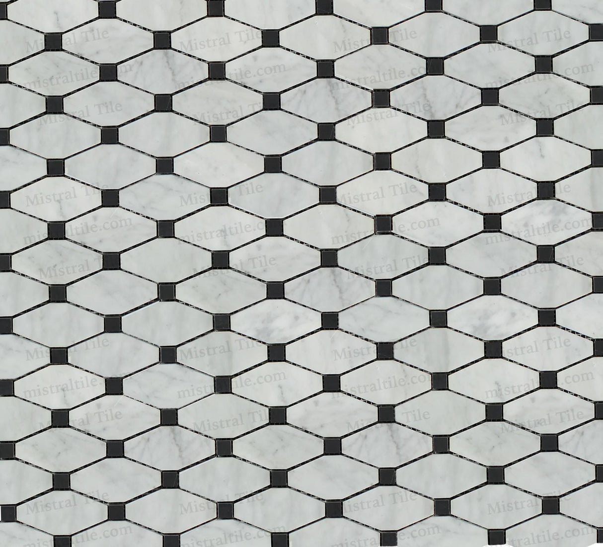 Polished Bianco Carrara-Black Marble Octave Mosaic Horizontal installation