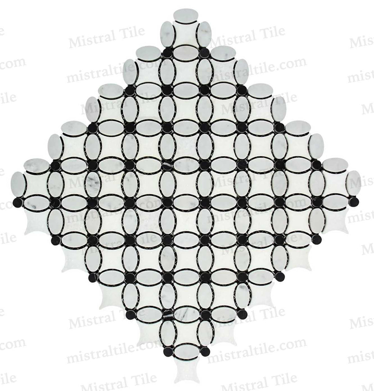 Polished Carrara - Thassos - Black Florida Mosaic Flower Pattern