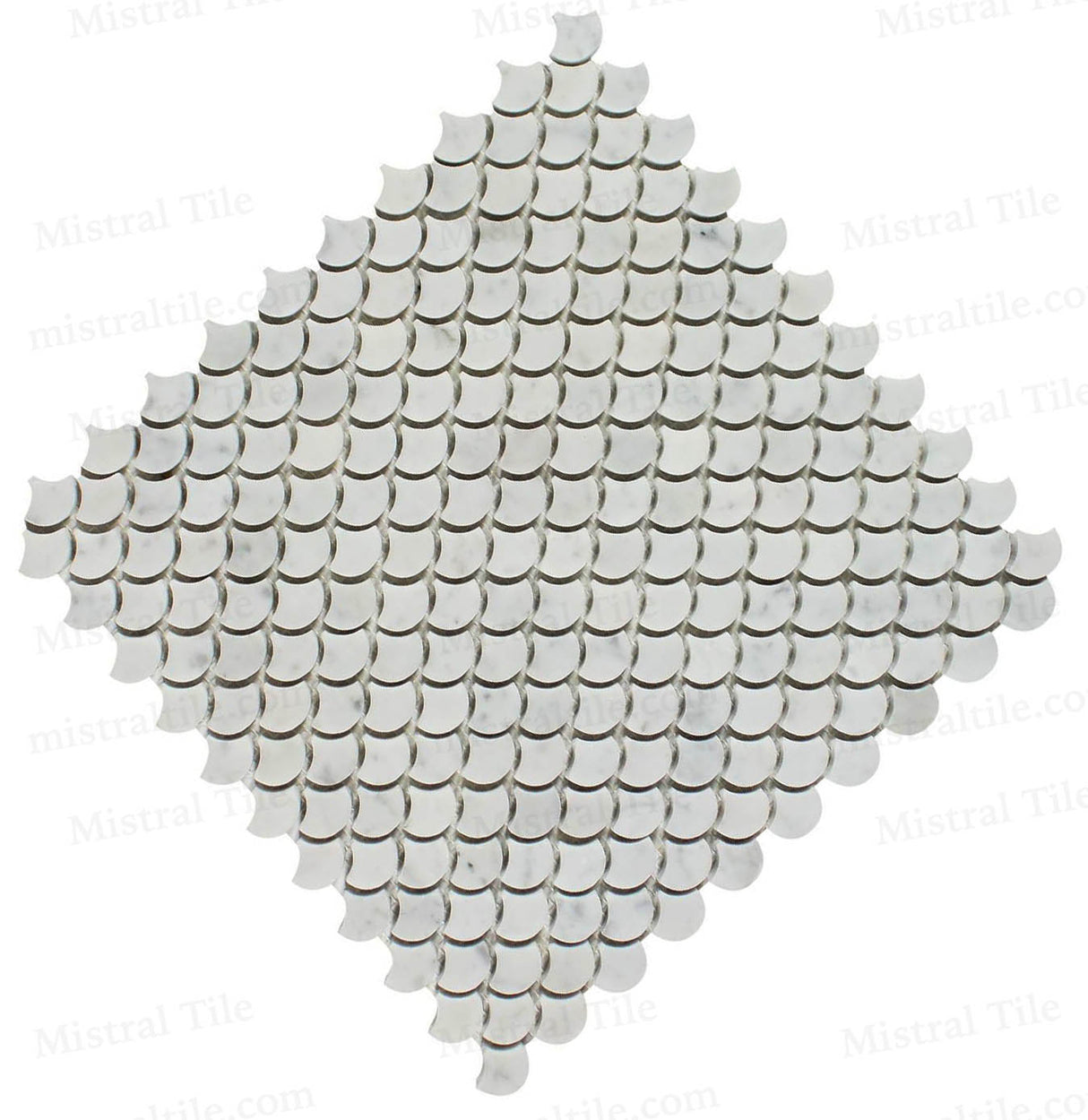 Polished B. Carrara Marble Fan (Fish Scale) Mosaic Raindrop