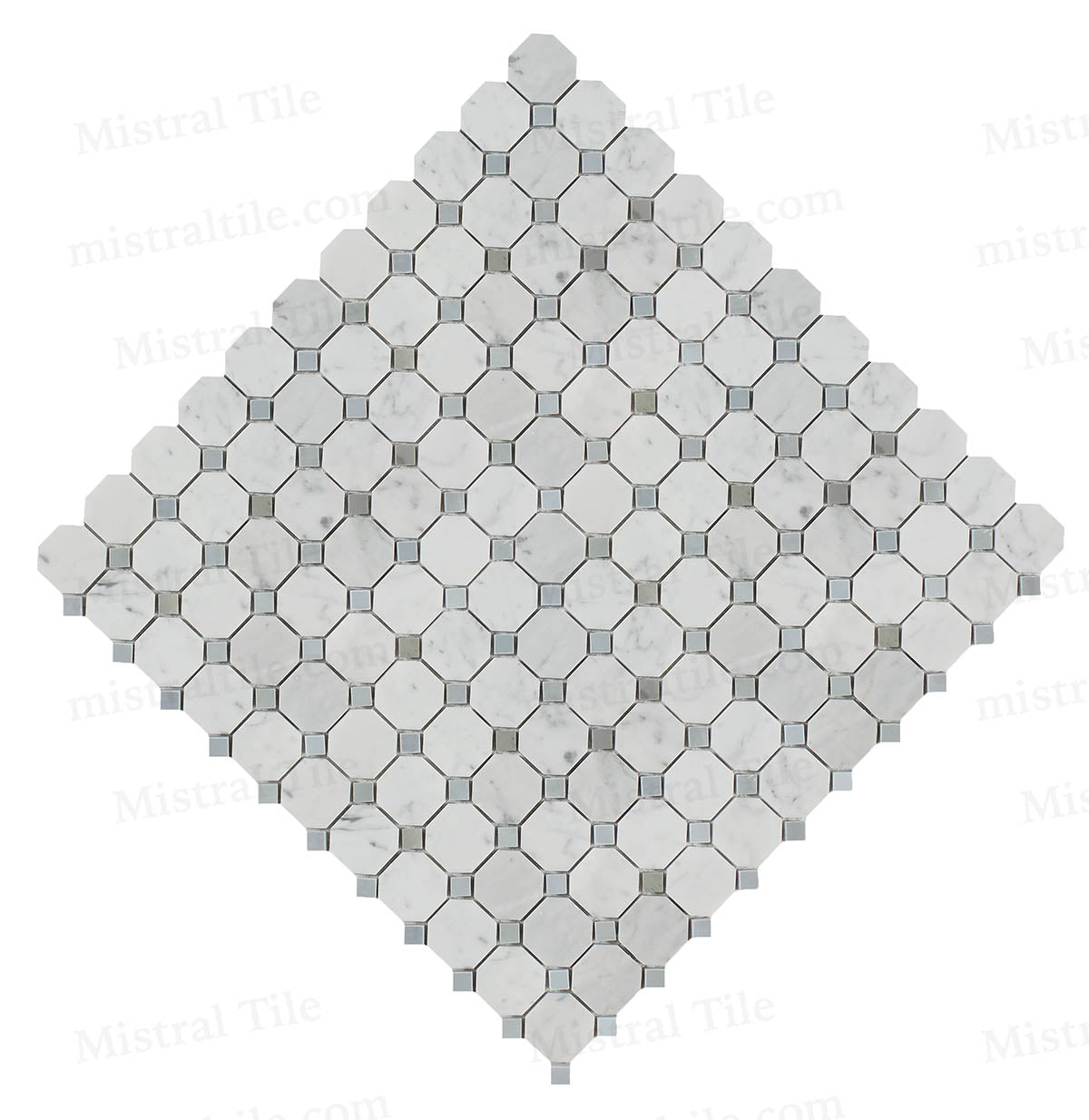 Polished Bianco Carrara and Blue-Gray Marble Octagon Mosaic