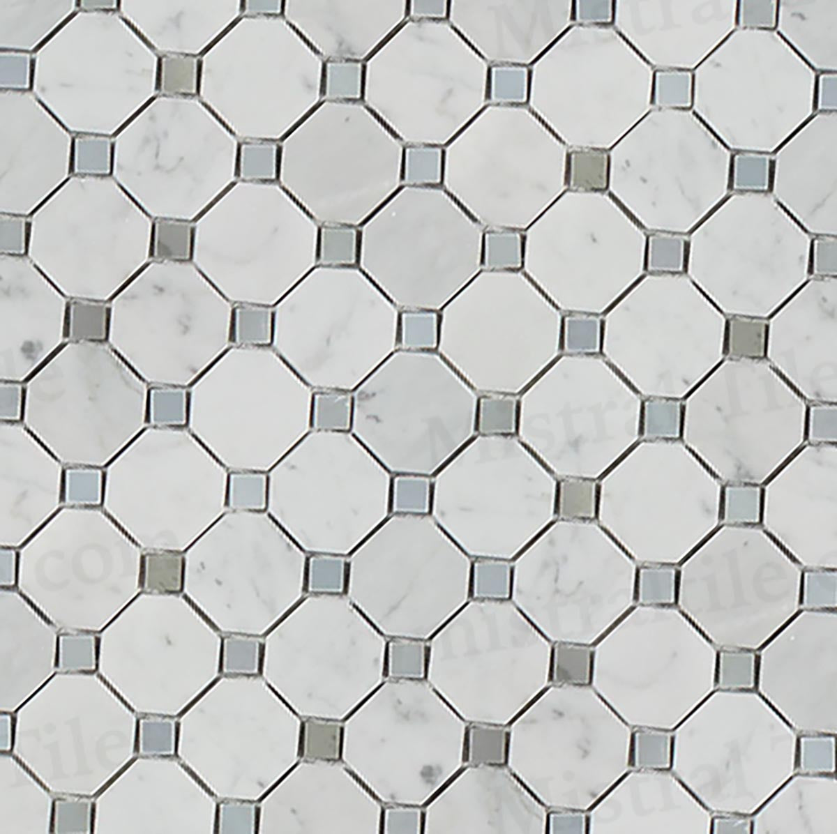 Polished B. Carrara and Blue-Gray Octagon Mosaics