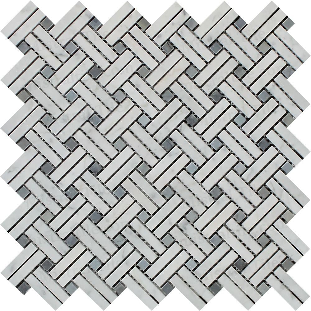 Polished Carrara-Blue Stanza Basketweave Mosaic