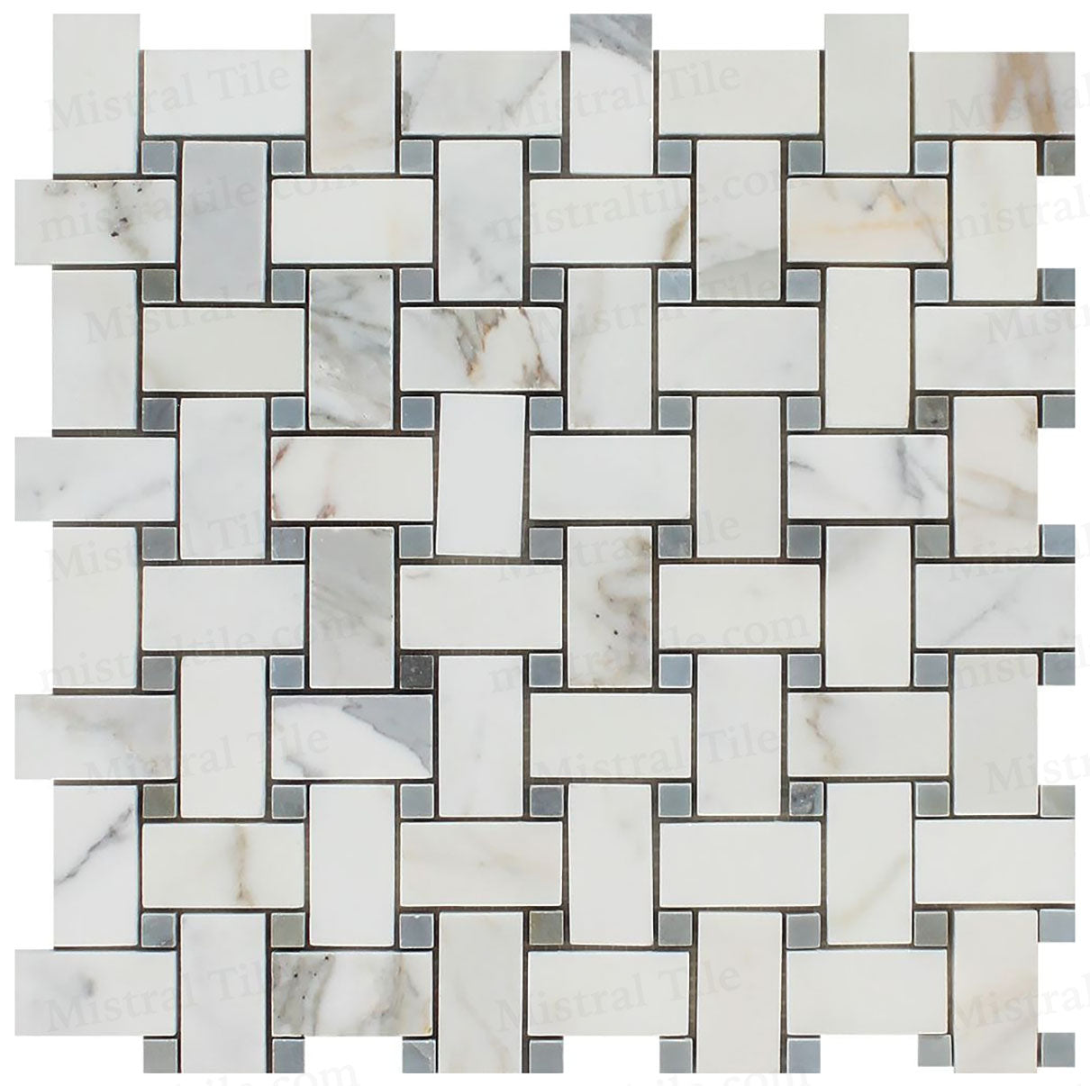 Polished Calacatta Gold - Blue Gray Marble Basketweave Mosaic Tile