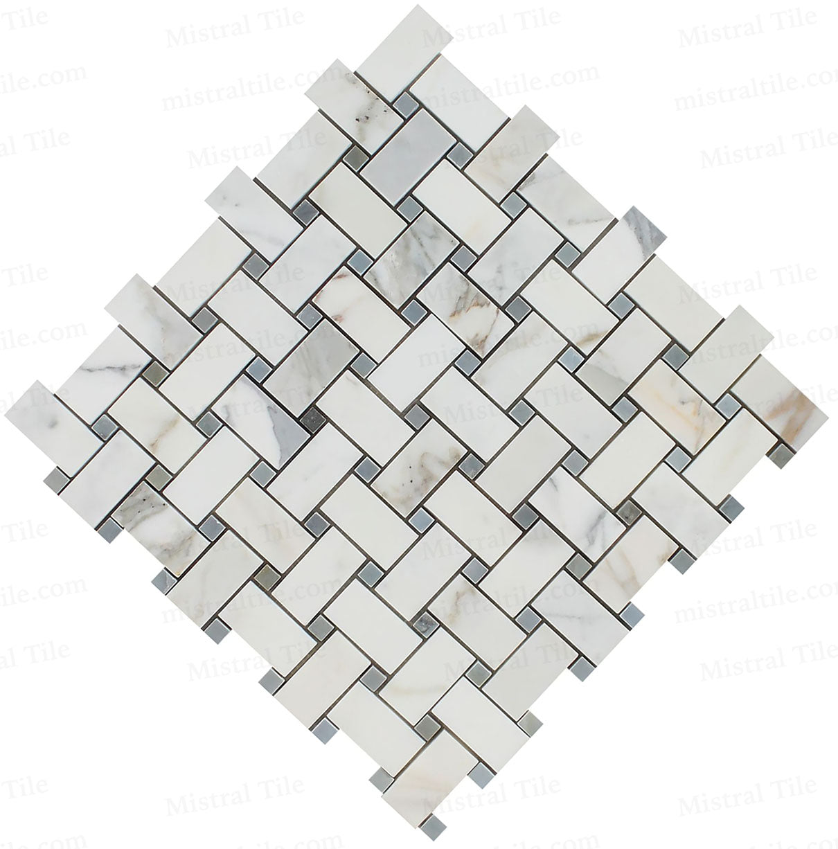 Polished Calacatta Gold - Blue Gray Basketweave Mosaic