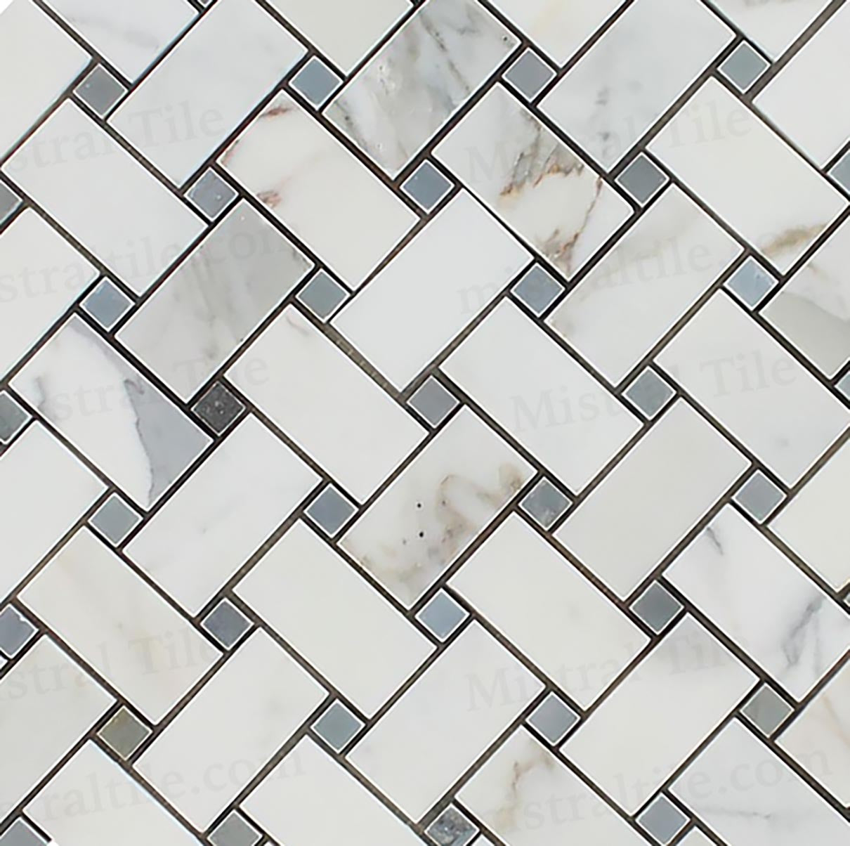 Polished Calacatta Gold - Blue Basketweave Mosaic