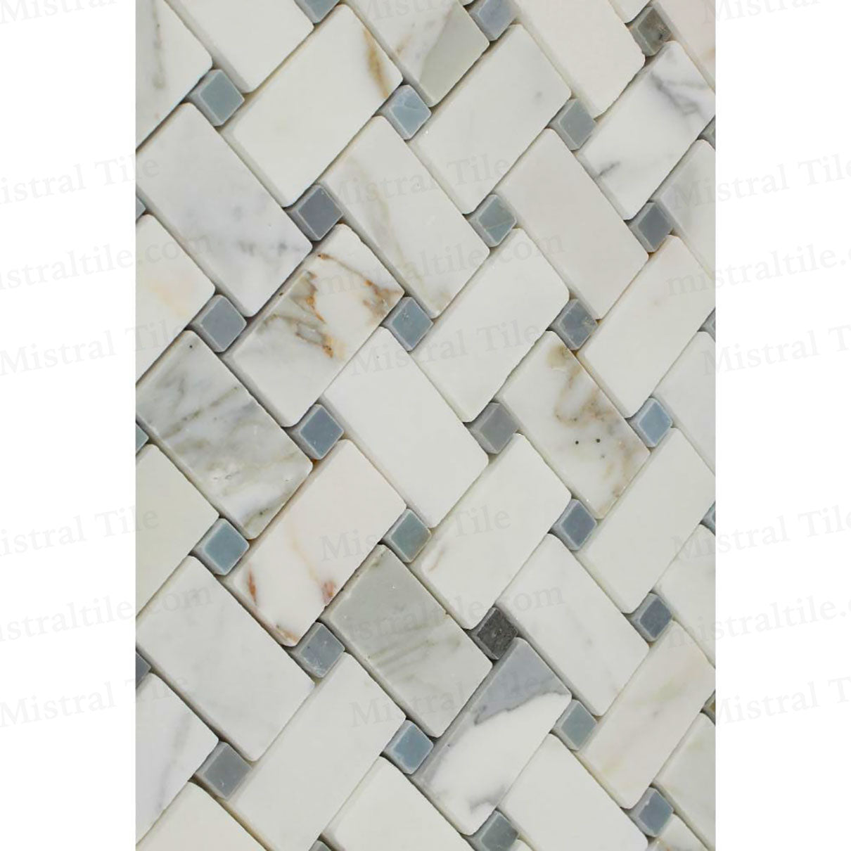 Polished Calacatta Gold - Blue Basketweave Mosaic Tile