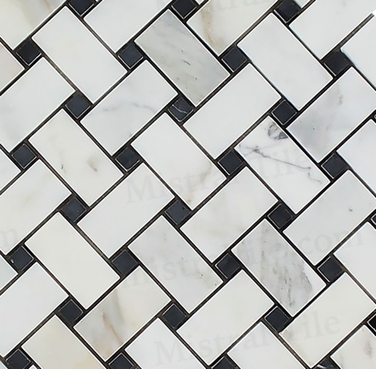 Polished Calacatta Gold - Black Basketweave Mosaic Cross
