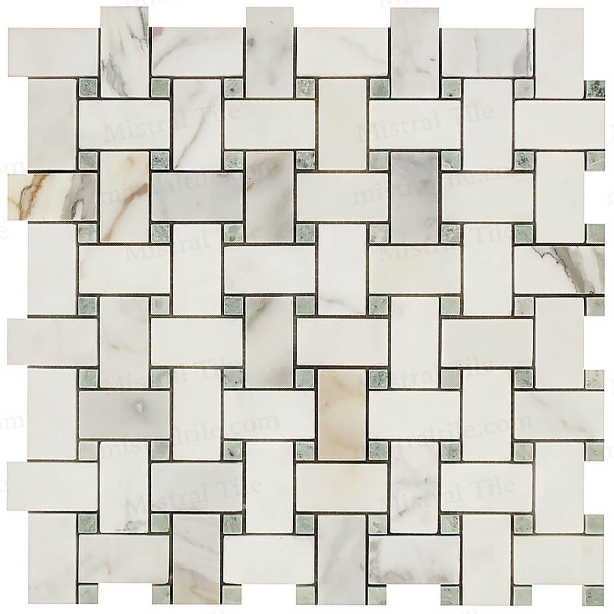 Polished Calacatta Gold-Green Basketweave Mosaic