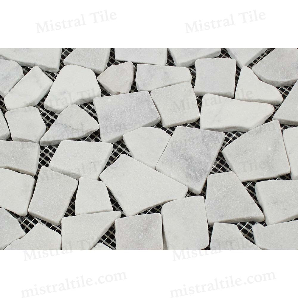 Tumbled Bianco Carrara Marble Flat Random Paledian Broken Mosaics