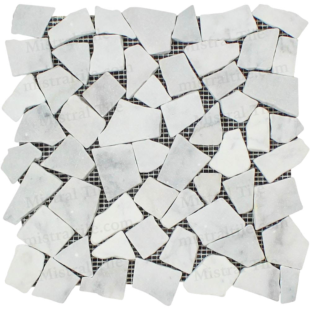 Tumbled Bianco Carrara Marble Flat Random Paledian Broken Mosaic Tile