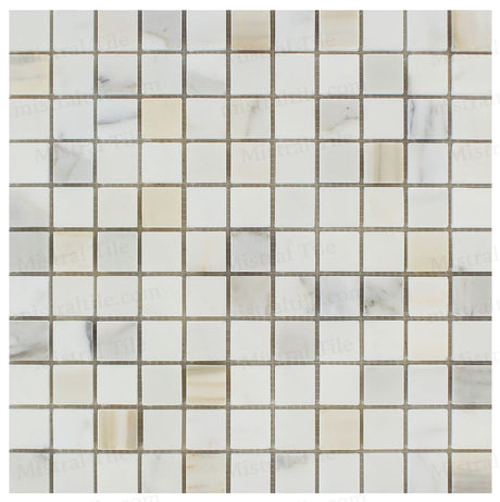 1x1 Polished Calacatta Gold Marble Square Mosaic