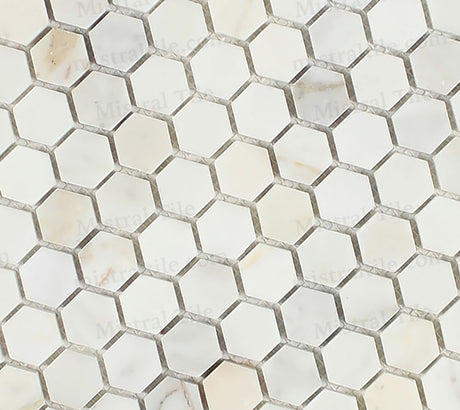 1x1 Polished Calacatta Gold Marble Hexagon Mosaic Tile