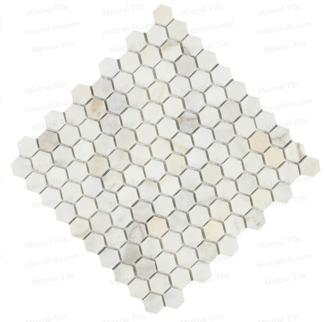 1x1 Polished Calacatta Gold Marble Hexagon Mosaic Cross View