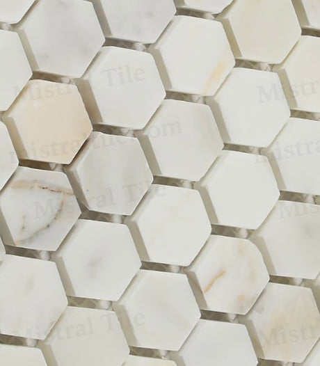1x1 Polished Calacatta Gold Marble Hexagon Mosaic Detail