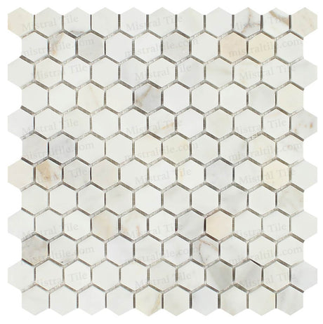 1x1 Polished Calacatta Gold Marble Hexagon Mosaic