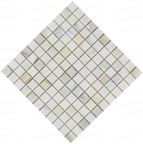 1x1 Polished Calacatta Gold Marble Square Mosaic Cross