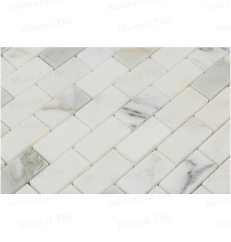1x2 Polished Calacatta Gold Marble Brick Mosaic Flooring