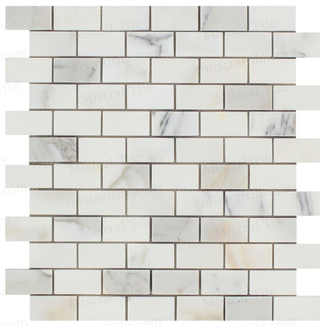 1x2 Polished Calacatta Gold Marble Brick Mosaic