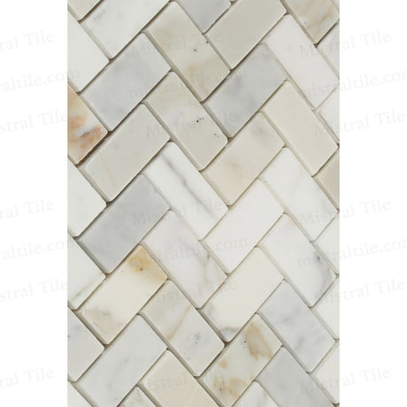 1x2 Polished Calacatta Gold Herringbone Mosaic Wall Cladding