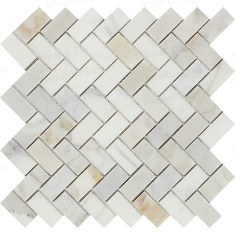 1x2 Polished Calacatta Gold Herringbone Mosaic Perspective