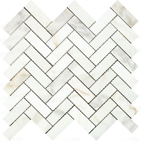 1x3 Zigzag Honed Calacatta Gold Herringbone Mosaic Tiles