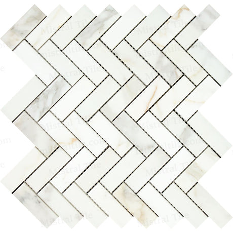 1x3 Zigzag Honed Calacatta Gold Herringbone Mosaic Horizontal