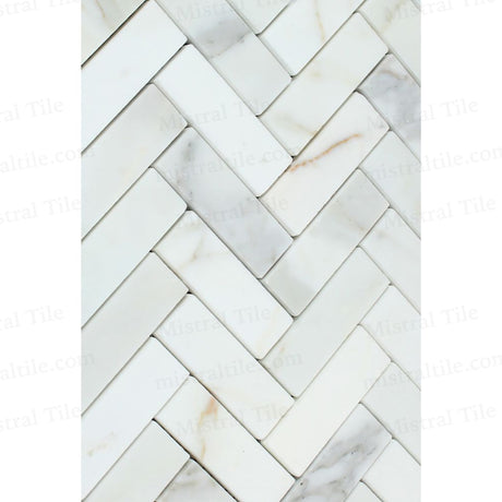 1x3 Zigzag Honed Calacatta Gold Herringbone Mosaic Wall