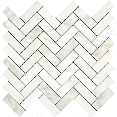1x3 Polished Calacatta Gold Herringbone Mosaic Detail