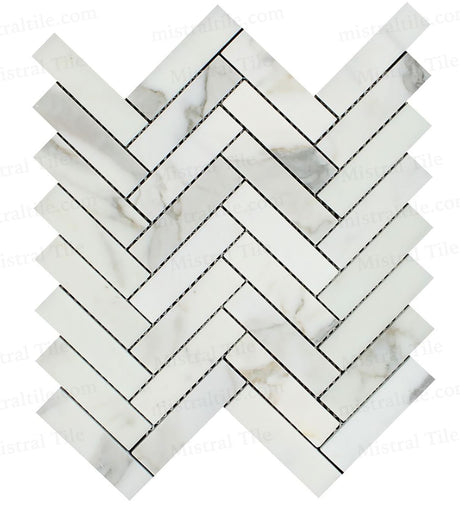 1x4 Polished Calacatta Gold Herringbone Mosaic Vertical