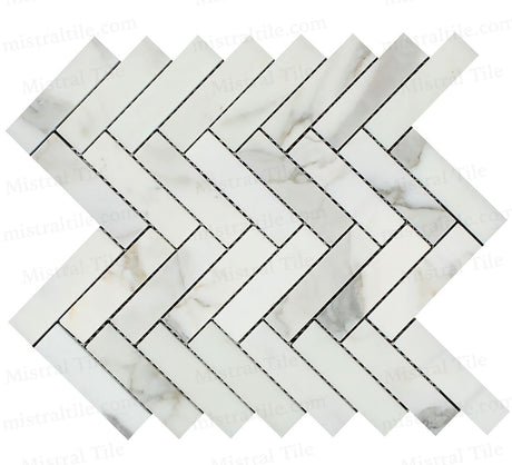 1x4 Polished Calacatta Gold Herringbone Mosaic Horizontal