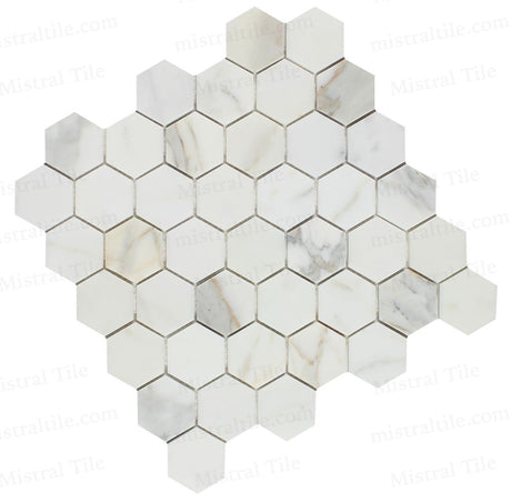 2x2 Honed Calacatta Gold Marble Hexagon Mosaic Tile