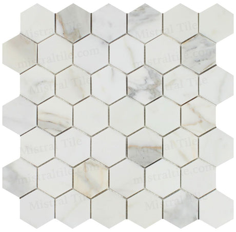 2x2 Polished Calacatta Gold Marble Hexagon Mosaic