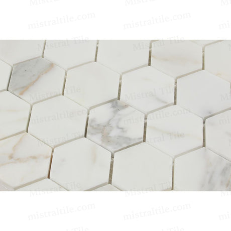 2x2 Polished Calacatta Gold Marble Hexagon Mosaic Flooring