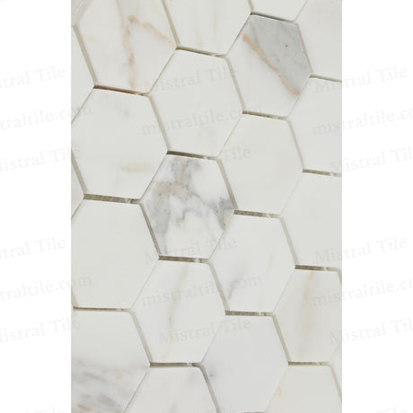 2x2 Polished Calacatta Gold Marble Hexagon Mosaic Wall Tile