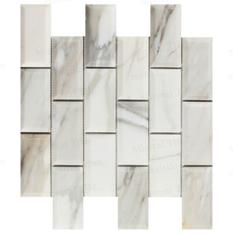 2x4 Honed Calacatta Gold Deep Beveled Brick Mosaic Vertical