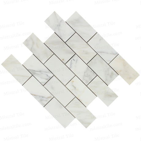 2x4 Honed Calacatta Gold Marble Brick Mosaic Tile Perspective