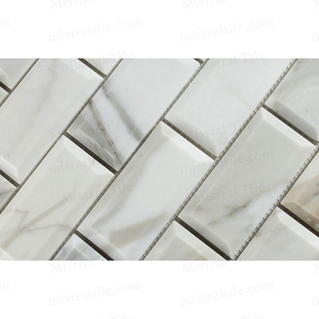 2x4 Honed Calacatta Gold Deep Beveled Brick Mosaic Detail