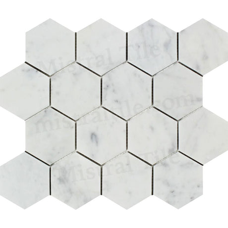 3x3 Bianco Carrara Marble Polished Hexagon Mosaic